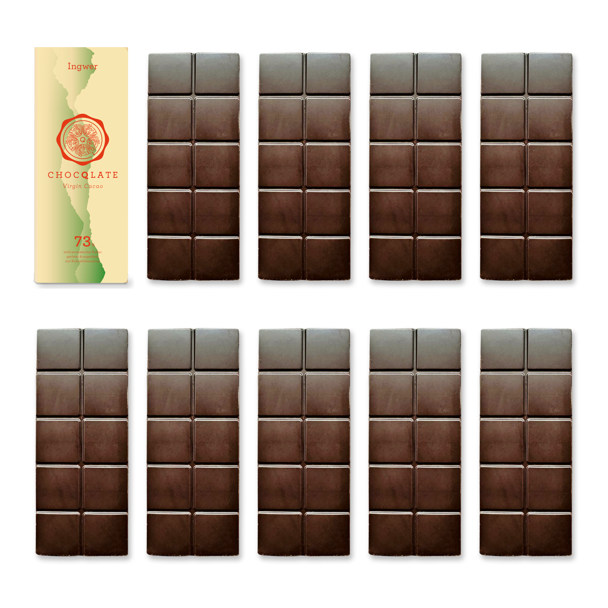 1+9 Refill Ingwer Schokoladen 73% mit Virgin Cacao