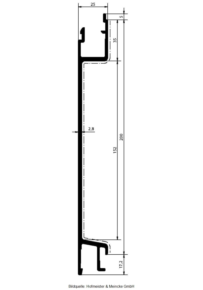 Bordwandprofil / Mittelprofil Planöse außen 200 mm blank