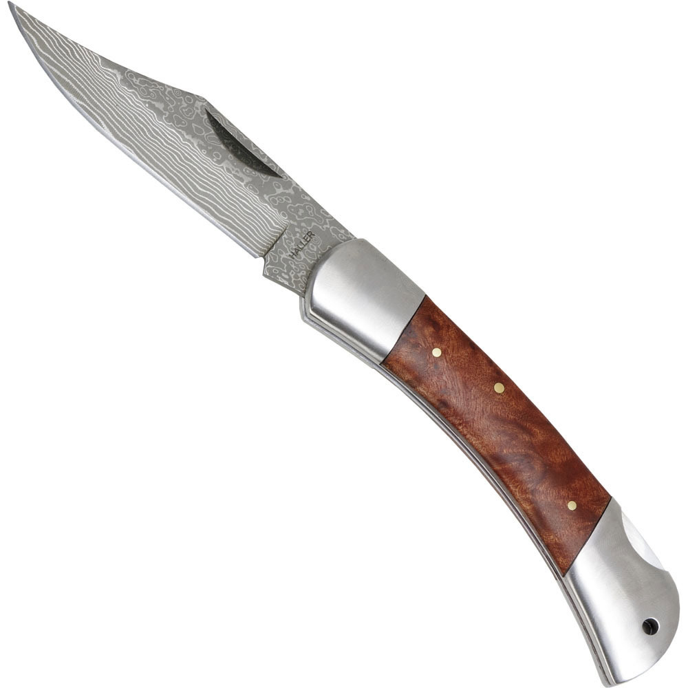 Damast Taschenmesser mit Wurzelholz