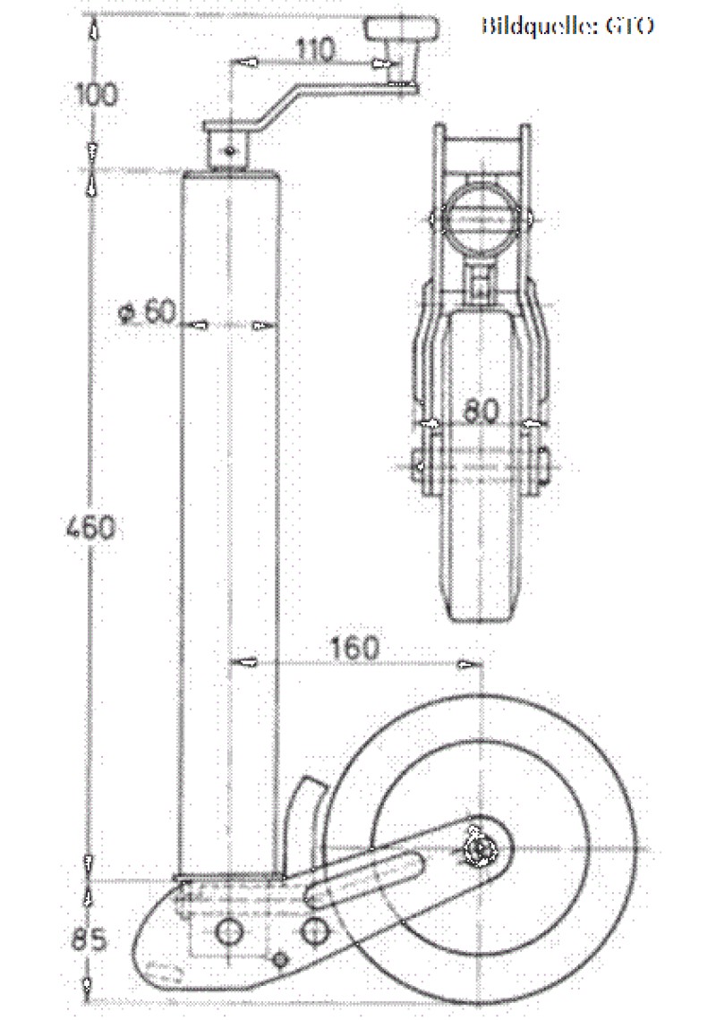Anhänger Stützrad 60/200 Vollgummi Automatik